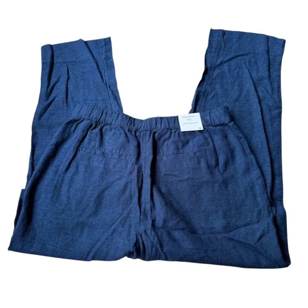 NWT! Banana Republic Navy Tapered Linen-Blend Pull-On Pant - 706574🩷